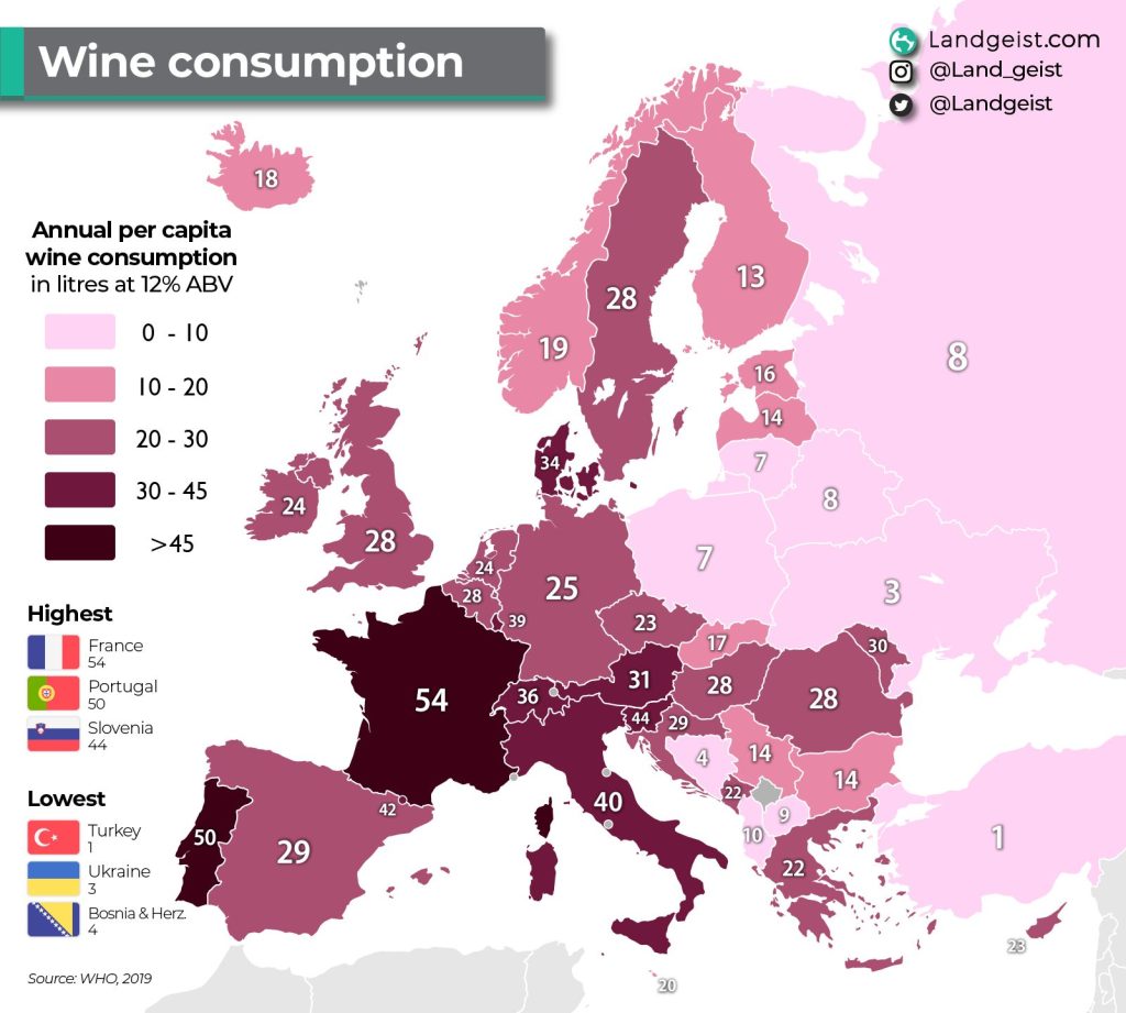 Koliko Evropljani cirkaju vino, a koliko mi? Ova mapa to otkriva