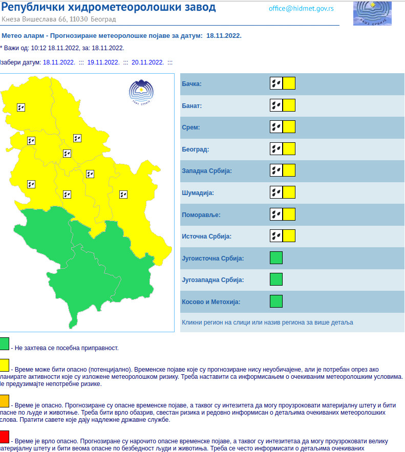 RHMZ proglasio žuti meteoalarm: Do ponedeljka velika količina padavina, naročito u Beogradu