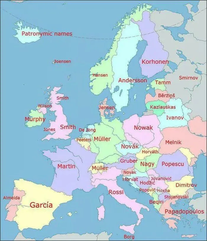 Da li znate koje je najčešće prezime kod nas, a koje je na Islandu? Ova mapa Evrope to otkriva 1 Da li znate koje je najčešće prezime kod nas, a koje je na Islandu? Ova mapa Evrope to otkriva