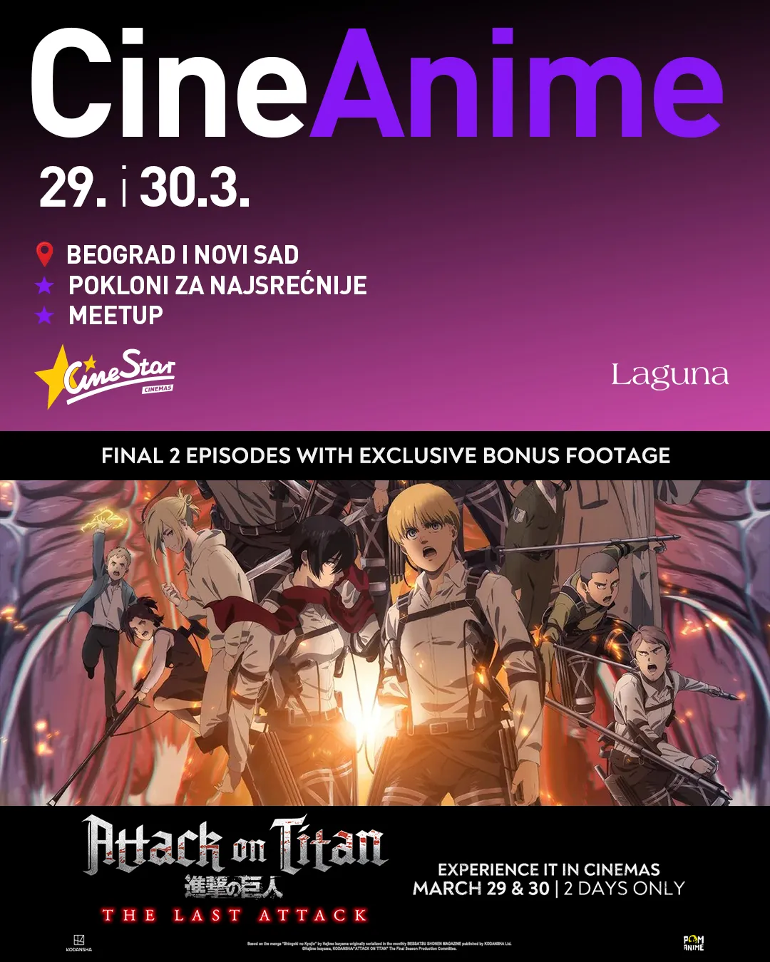 Finale anime sage „Attack on Titan: The Last Attack" u bioskopima 29. i 30. marta