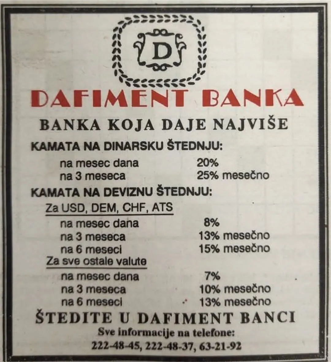 Stara reklama za Dafiment štednju i kamate od kojih se mnogima i dalje sloši: Kako je ozloglašena bankarka oštetila pola Jugoslavije