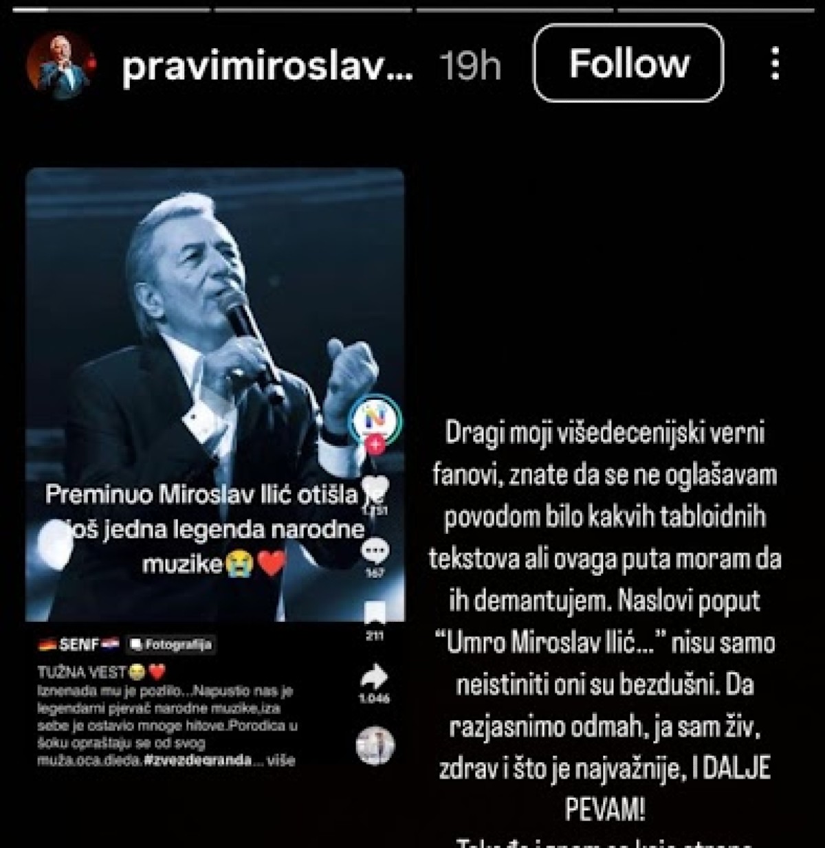 Smrt koja to nije bila: Kako je pravi Miroslav Ilić danas morao da objašnjava da još diše