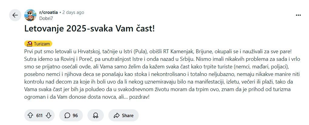 "Poludeo bih da ovo moram da trpim svaki dan“: Srbin nakon letovanja u Hrvatskoj je dao svoje mišljenje o komšijskom moru i mnogi misle da je u pravu 1 "Poludeo bih da ovo moram da trpim svaki dan“: Srbin nakon letovanja u Hrvatskoj je dao svoje mišljenje o komšijskom moru i mnogi misle da je u pravu
