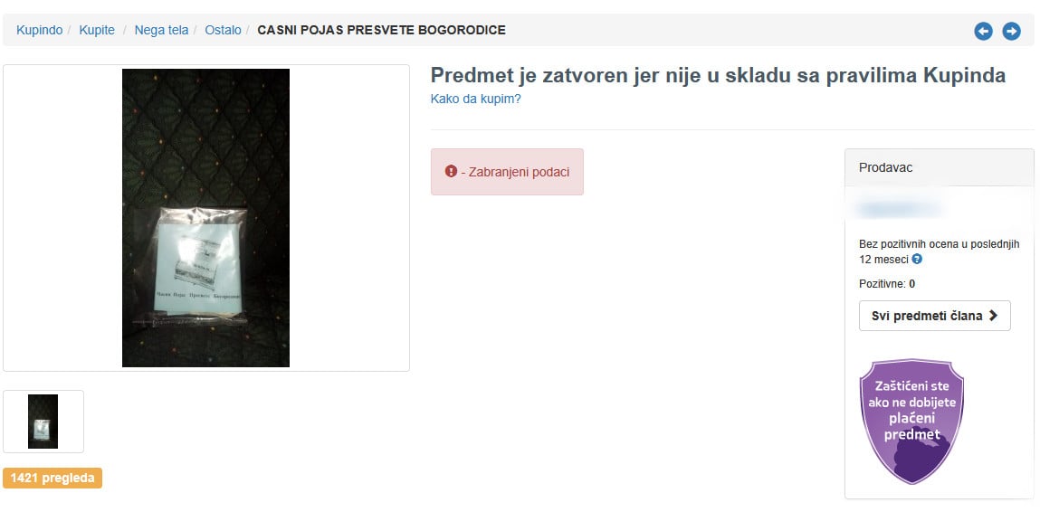 Dok se red ispred Hrama proteže 4 kilometra, na sajtu za online kupovinu osvanuo oglas za Časni pojas Presvete Bogorodice
